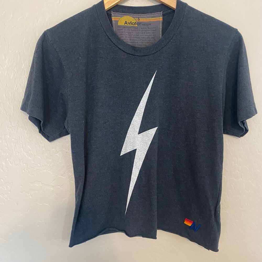 Aviator Nation Bolt Cropped T-Shirt Womens Size Small Short Sleeve Dark Grey